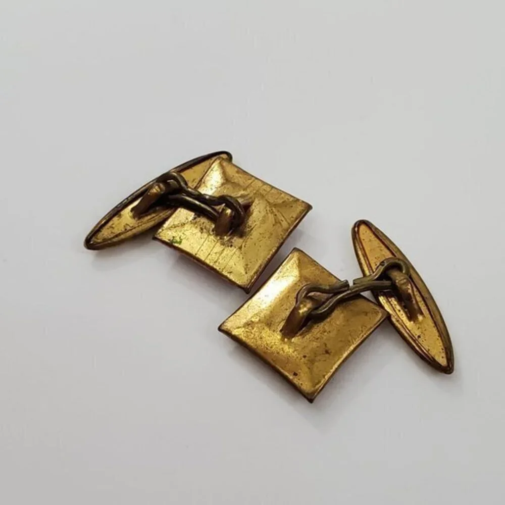 Vintage Red Cuff Links Gold Tone Square Plastic‎ R